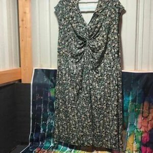 Blu sage dress plus size 24W black with turquoise and cream design